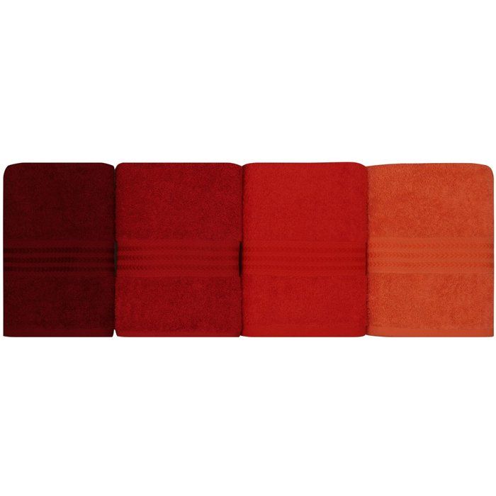 Set of 4 Hand Towels - 50 x 90 cm - 100% Cotton - Orange