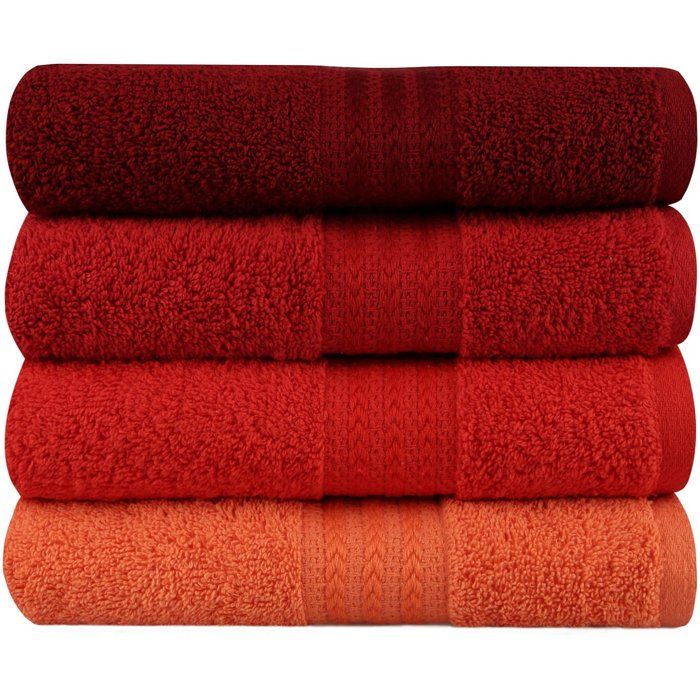Set of 4 Hand Towels - 50 x 90 cm - 100% Cotton - Orange