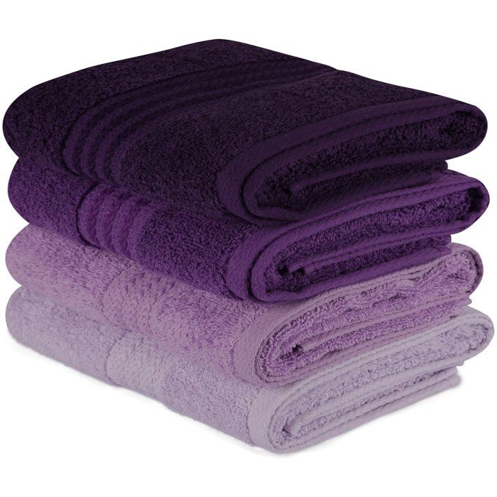 Set of 4 Hand Towels - 50 x 90 cm - 100% Cotton - Purple