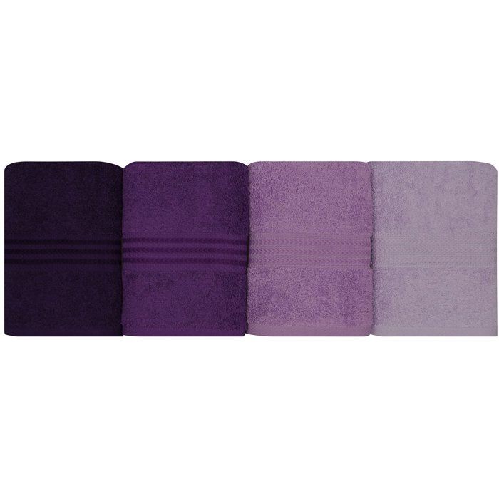 Set of 4 Hand Towels - 50 x 90 cm - 100% Cotton - Purple