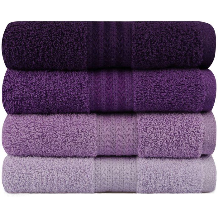 Set of 4 Hand Towels - 50 x 90 cm - 100% Cotton - Purple