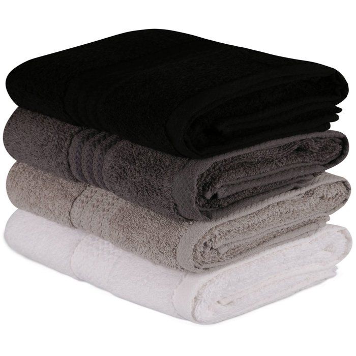 Set of 4 Hand Towels - 50 x 90 cm - White, Grey, Anthracite, Black - 100% Cotton