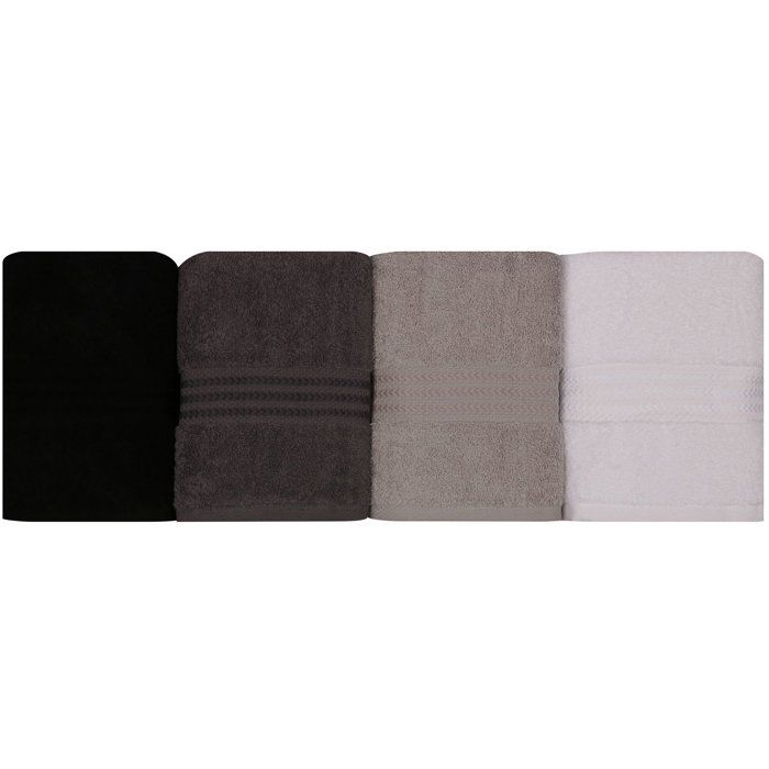 Set of 4 Hand Towels - 50 x 90 cm - White, Grey, Anthracite, Black - 100% Cotton