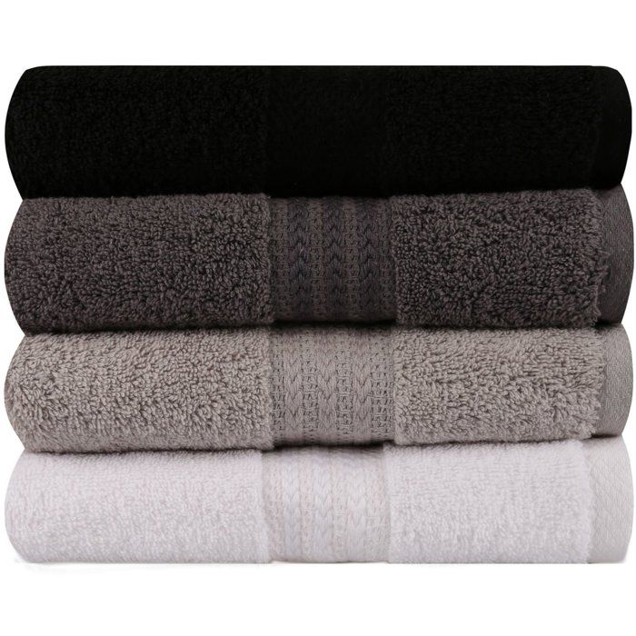 Set of 4 Hand Towels - 50 x 90 cm - White, Grey, Anthracite, Black - 100% Cotton