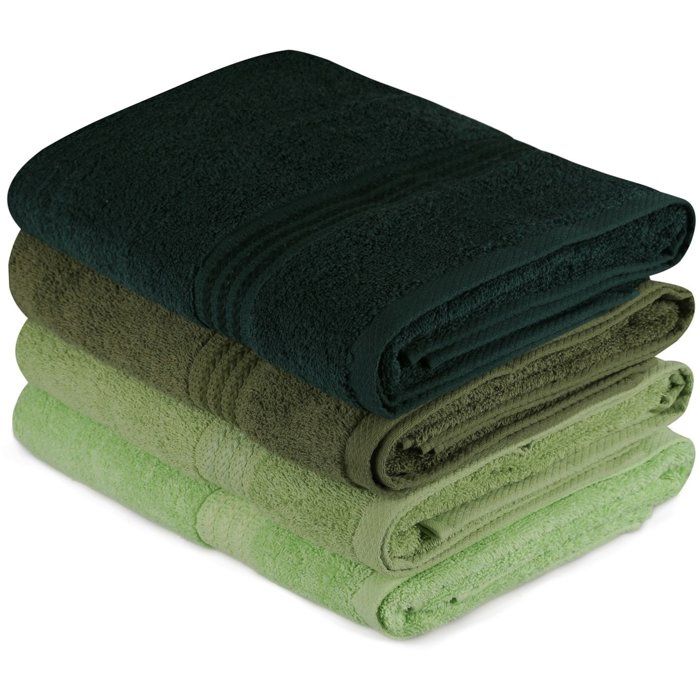 Set of 4 Bath Towels - 70 x 140 cm - Green - 100% Cotton