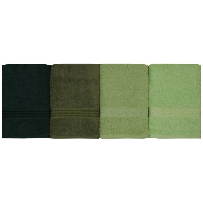 Set of 4 Bath Towels - 70 x 140 cm - Green - 100% Cotton