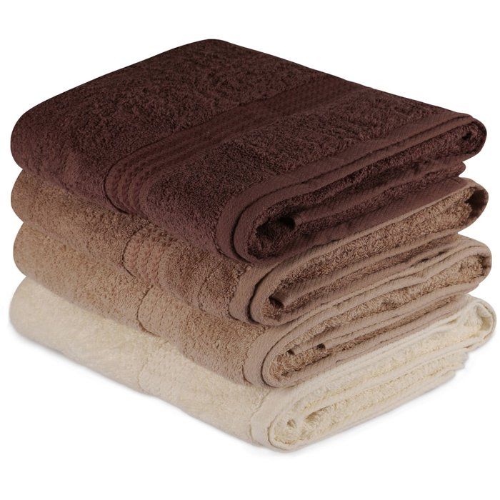 Set of 4 Bath Towels - 70 x 140 cm - Cream - 100% Cotton