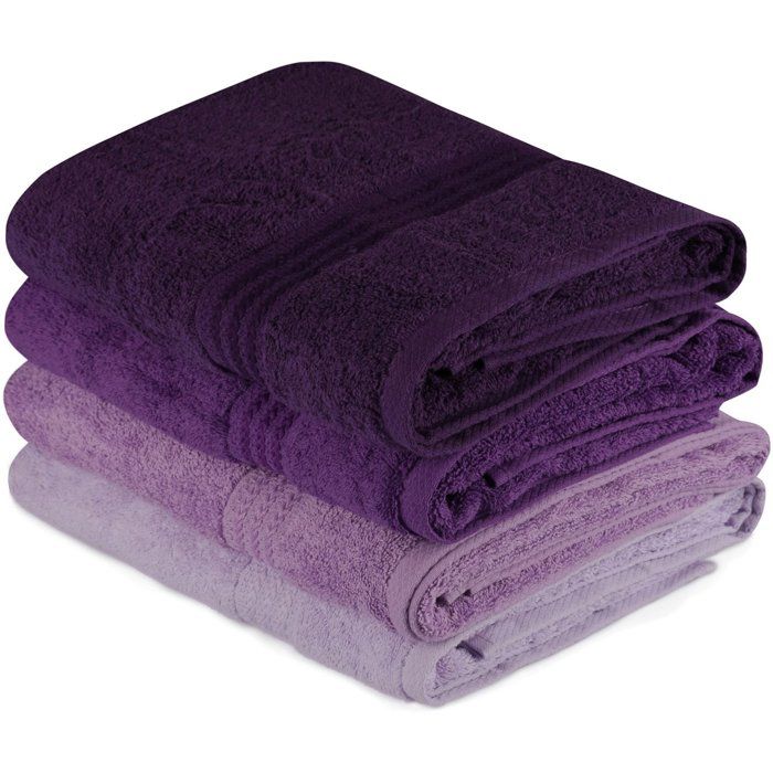 Set of 4 Bath Towels - 70 x 140 cm - Purple - 100% Cotton