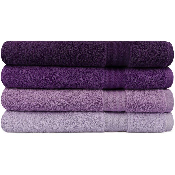 Set of 4 Bath Towels - 70 x 140 cm - Purple - 100% Cotton