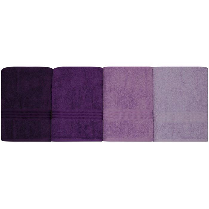Set of 4 Bath Towels - 70 x 140 cm - Purple - 100% Cotton