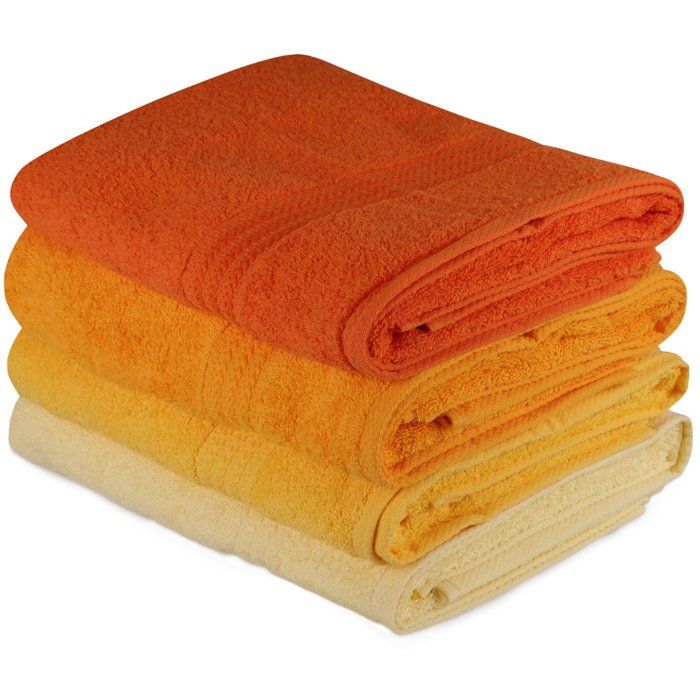 Set of 4 Bath Towels - 70 x 140 cm - Yellow - 100% Cotton
