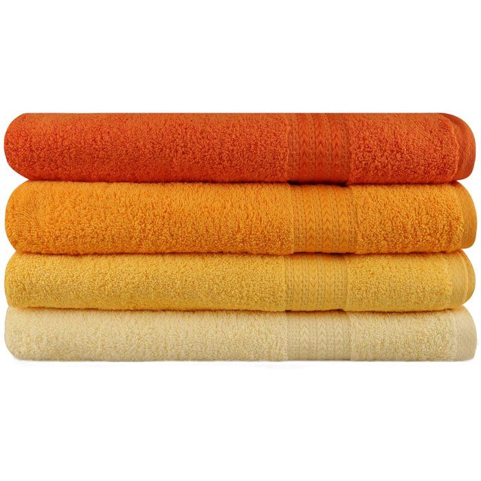 Set of 4 Bath Towels - 70 x 140 cm - Yellow - 100% Cotton