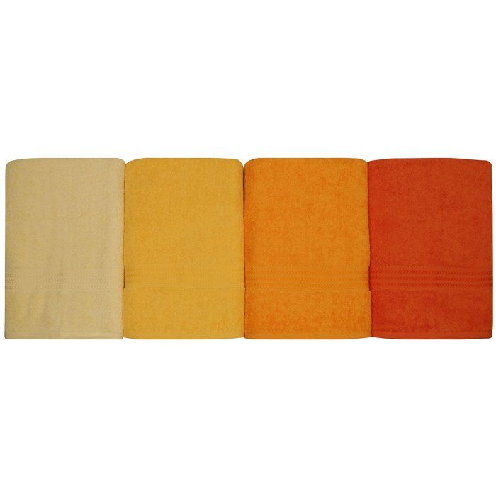 Set of 4 Bath Towels - 70 x 140 cm - Yellow - 100% Cotton