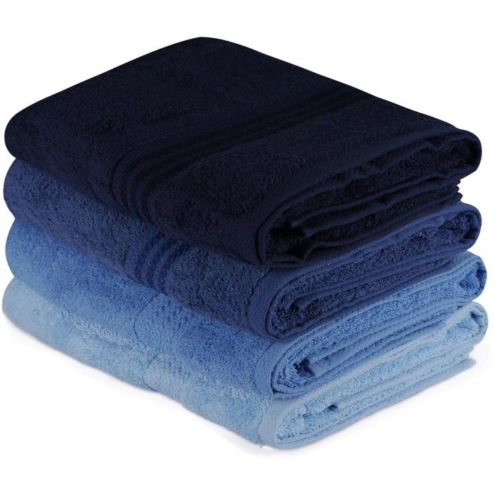 Set of 4 Bath Towels - 70 x 140 cm - Blue - 100% Cotton