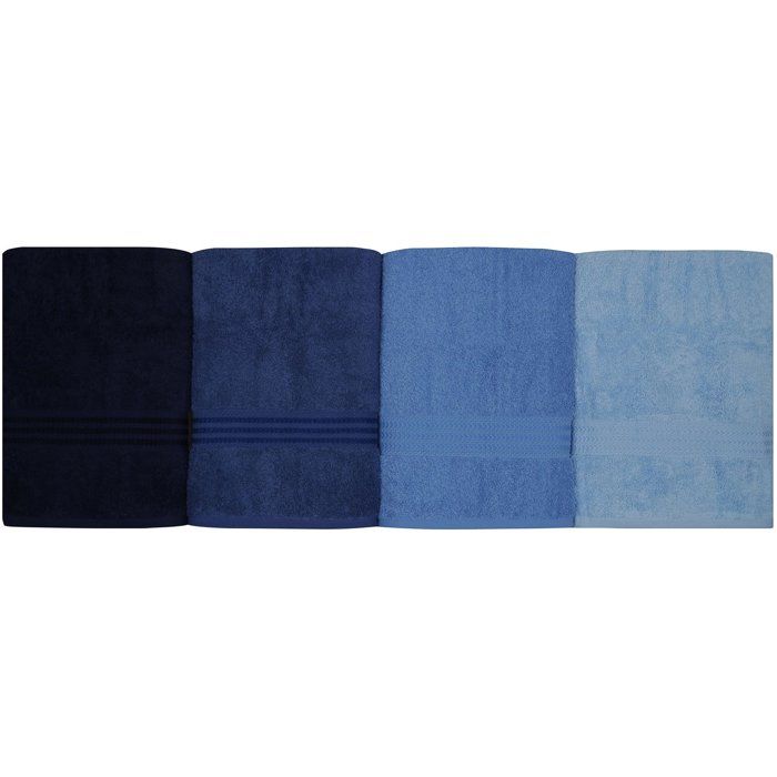 Set of 4 Bath Towels - 70 x 140 cm - Blue - 100% Cotton