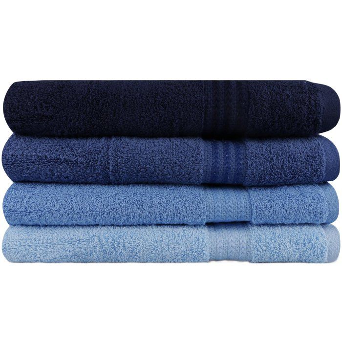 Set of 4 Bath Towels - 70 x 140 cm - Blue - 100% Cotton