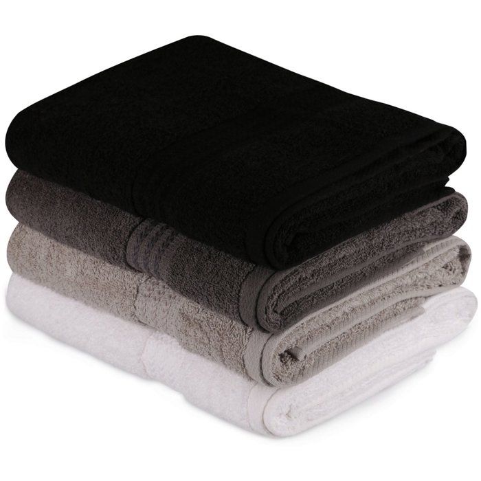 Set of 4 Bath Towels - 70 x 140 cm - White, Grey, Dark Grey, Black - 100% Cotton