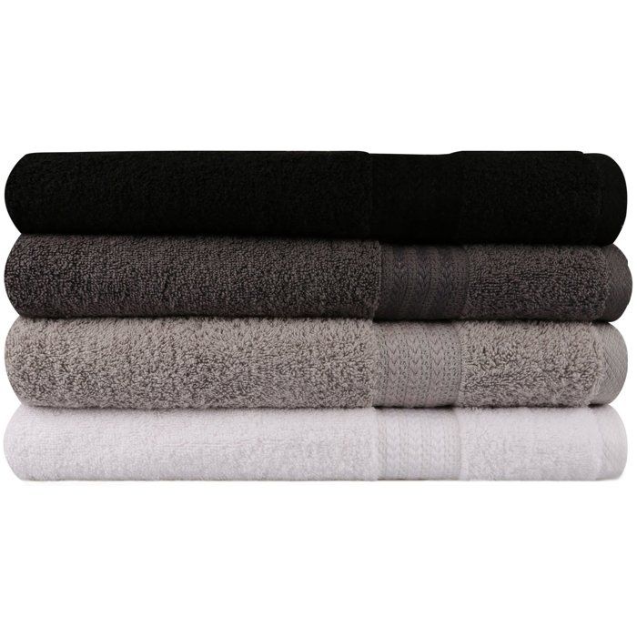 Set of 4 Bath Towels - 70 x 140 cm - White, Grey, Dark Grey, Black - 100% Cotton