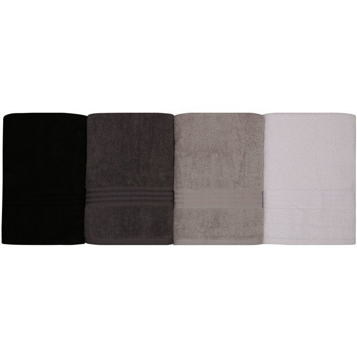 Set of 4 Bath Towels - 70 x 140 cm - White, Grey, Dark Grey, Black - 100% Cotton