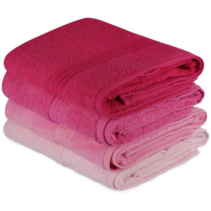 Set of 4 Bath Towels - 70 x 140 cm - Pink - 100% Cotton