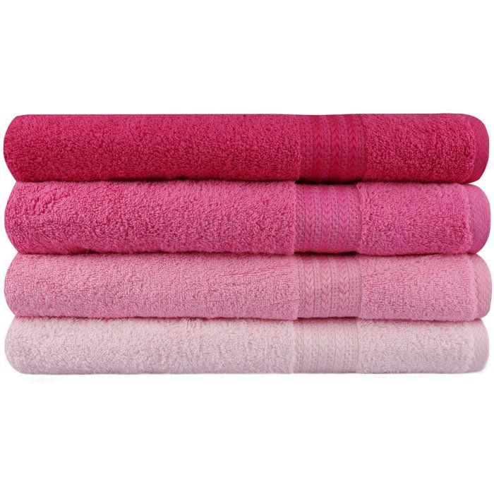 Set of 4 Bath Towels - 70 x 140 cm - Pink - 100% Cotton