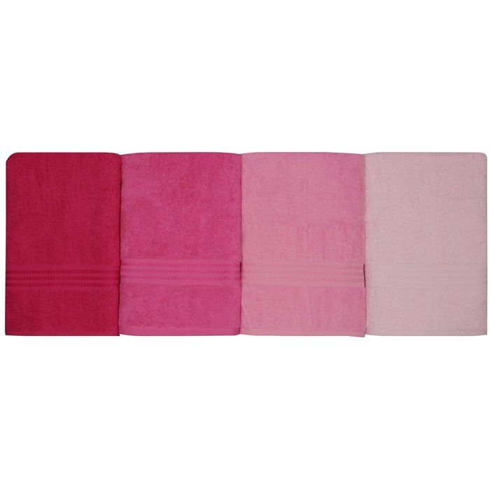 Set of 4 Bath Towels - 70 x 140 cm - Pink - 100% Cotton