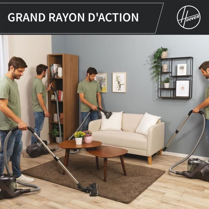 HOOVER HP321PAF Bagless Canister Vacuum Cleaner - 850W - 2 L - 75 dBA - Grey