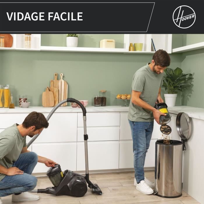 HOOVER HP321PAF Bagless Canister Vacuum Cleaner - 850W - 2 L - 75 dBA - Grey