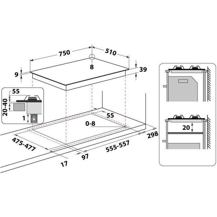 HOTPOINT PNN 751 IX Gas Hob - 5 Burners - 75 x 51 cm - Stainless Steel 10.5kW W75 D51cm