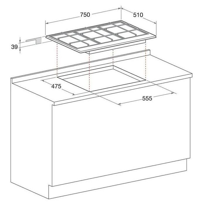 HOTPOINT PNN 751 IX Gas Hob - 5 Burners - 75 x 51 cm - Stainless Steel 10.5kW W75 D51cm