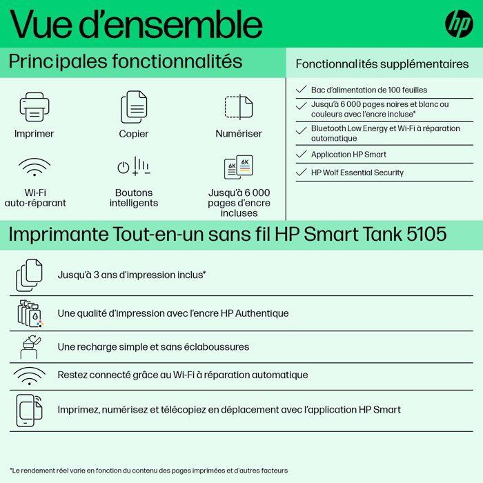 HP Smart Tank 5105 All-in-One Printer - Wi-Fi and Bluetooth - Ink Tank