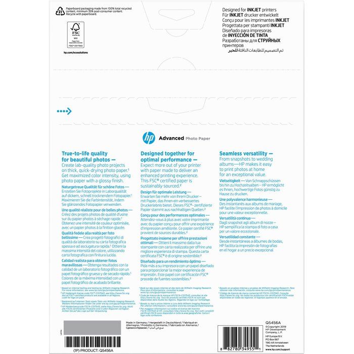 HP Advanced Glossy Photo Paper - 25 sheets/A4/210 x 297 mm (Q5456A)