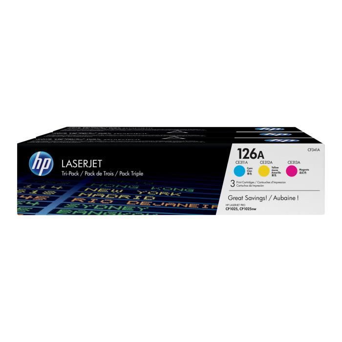 Pack of 3 HP 126A (CF341A) Tri-color Toner Cartridges - For HP LaserJet Pro CP1025