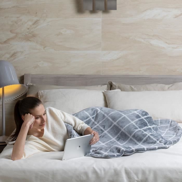 Imetec Heated Blanket - 150x110 cm - 6 Temperature Settings - Velvet and Sherpa - Machine Washable
