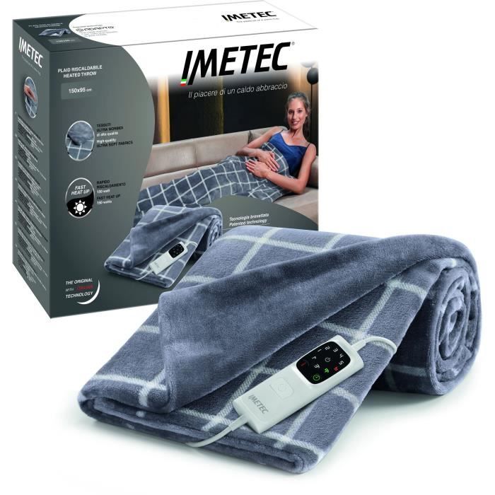 Imetec Heated Blanket - 150x110 cm - 6 Temperature Settings - Velvet and Sherpa - Machine Washable