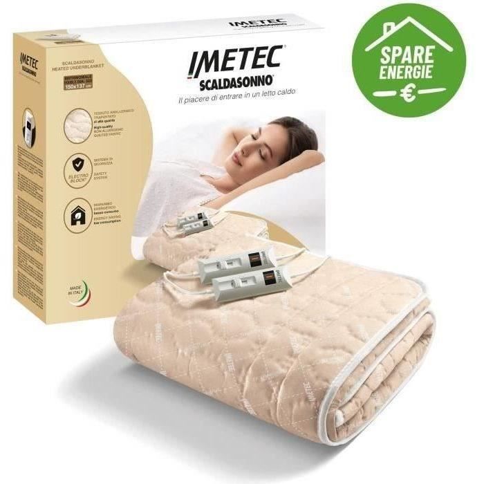Imetec Heated Blanket - Double Bed, 150x137cm - 2 Controls, 2 Temperature Settings - Washable