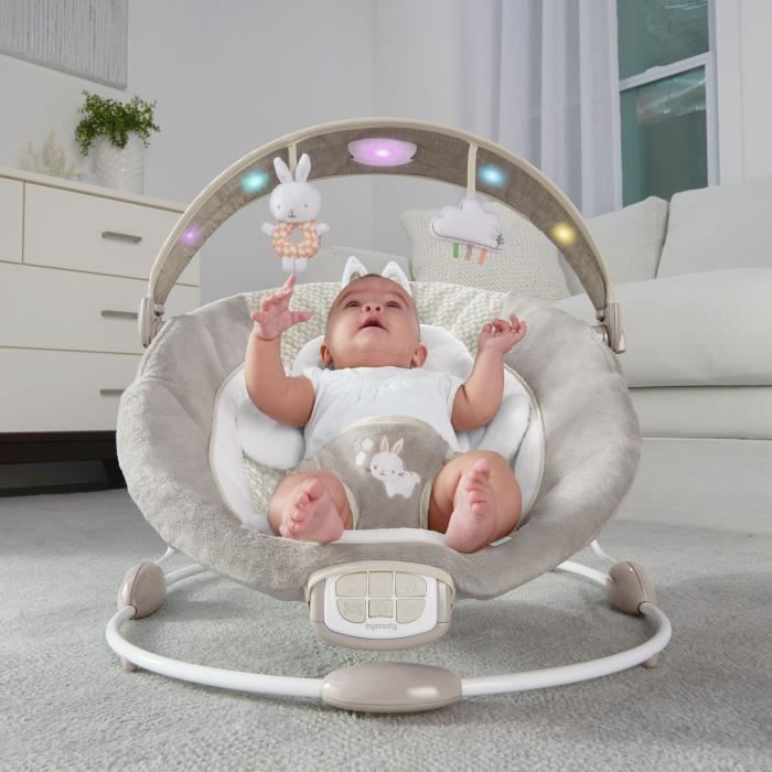 INGENUITY Baby Comfort Bouncer Little Rabbit - Light-Up Activity Arch