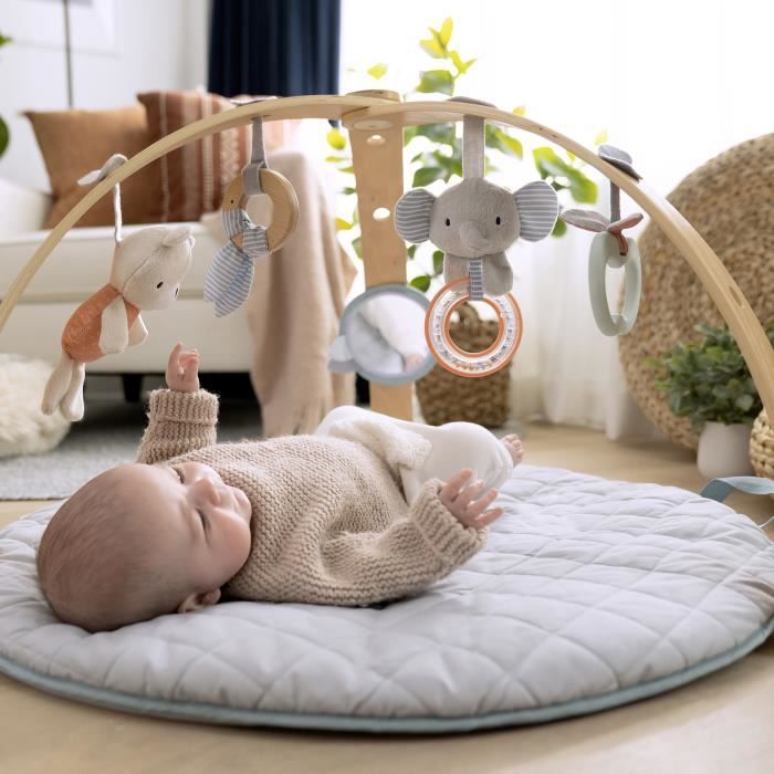 INGENUITY Tapis d'éveil réversible  bébé évolutif - Loamy -  pliable, arche de jeu en bois amovible, 5 jouets,cadeau bébé