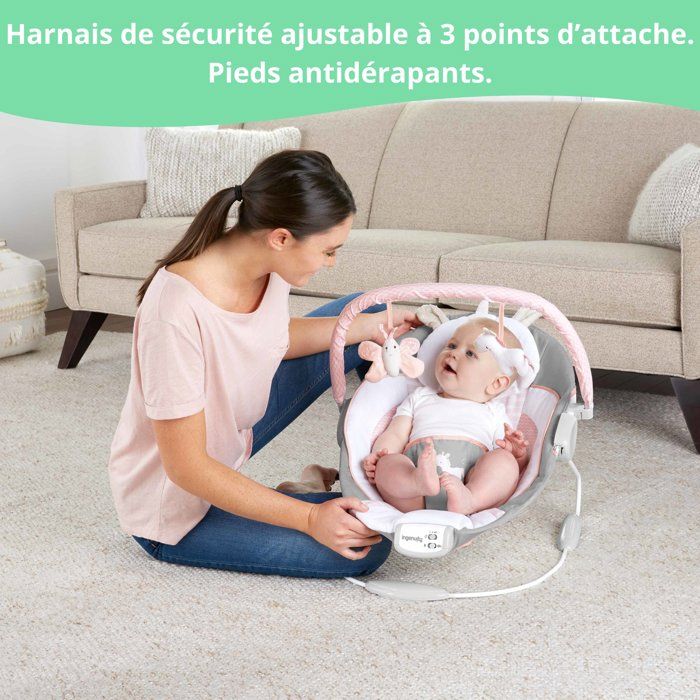 INGENUITY Baby Bouncer - Flora - Activity Arch with Removable Toys