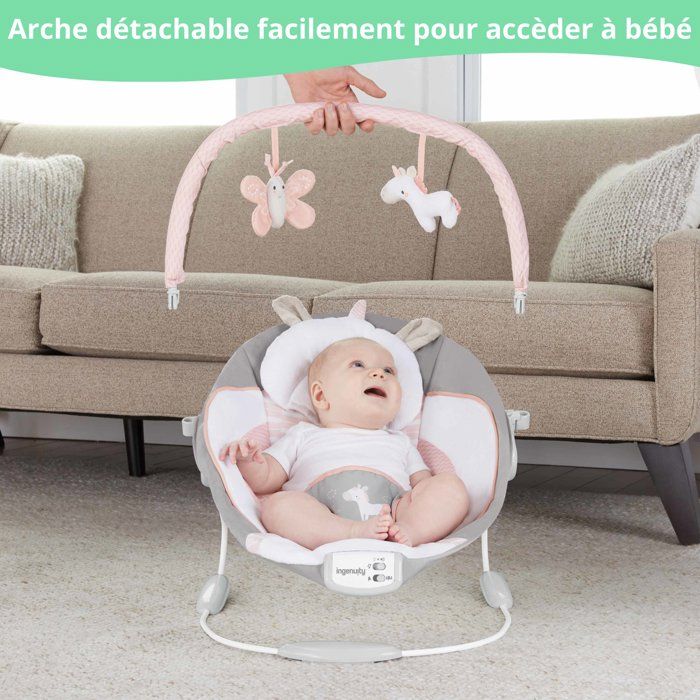 INGENUITY Baby Bouncer - Flora - Activity Arch with Removable Toys