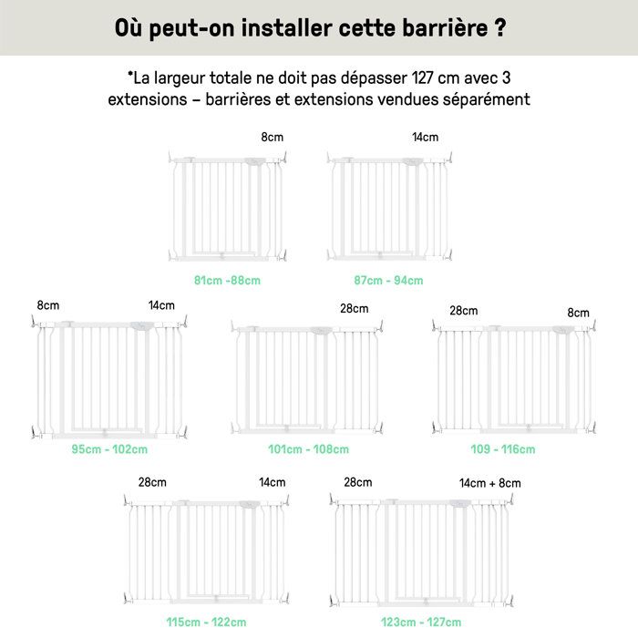 INGENUITY Barriere de sécurité sans perçage- Easy Install- de 73 a 80 cm - pression, sans vis ni perçage, enfant, bebe, escalier