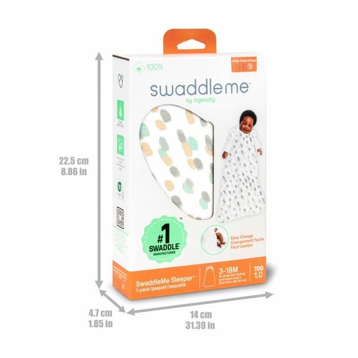 INGENUITY, Gigoteuse d'Emmaillotage, sac de couchage a pois, pour l'été TOG 0.5 évolutive de 3 a 18 mois certifié oeko-Tex
