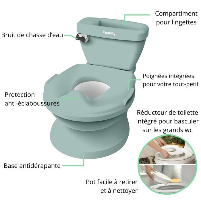 INGENUITY Mini Children's Toilet with Toilet Seat Reducer, Musical Flush, Green