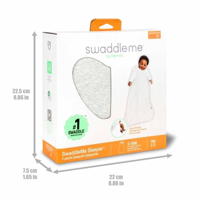 INGENUITY Swaddle Sleeping Bag, Mouse Grey, TOG 2.5,3-18 Months