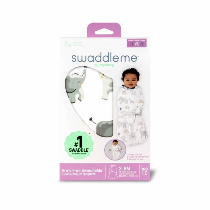 INGENUITY Swaddle Sleeping Bag - Elephant Design - TOG 1 - 3 to 6 Months