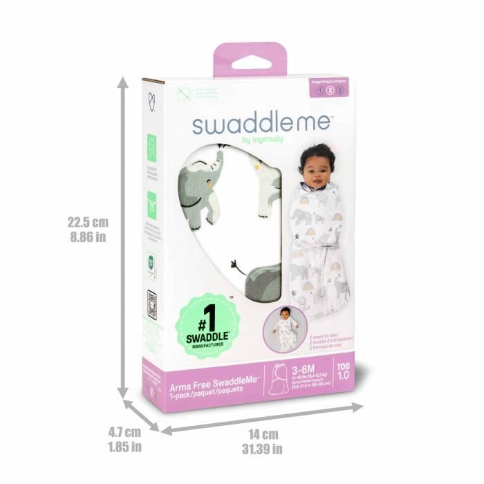 INGENUITY Swaddle Sleeping Bag - Elephant Design - TOG 1 - 3 to 6 Months