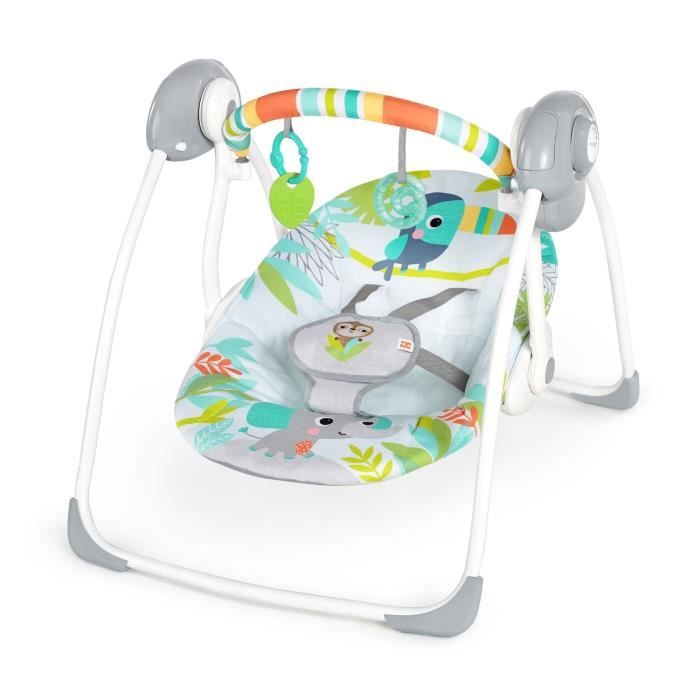 BRIGHT STARS Foldable Electric Baby Swing with Toucan Design, Removable Toy Arch, Swing Settings