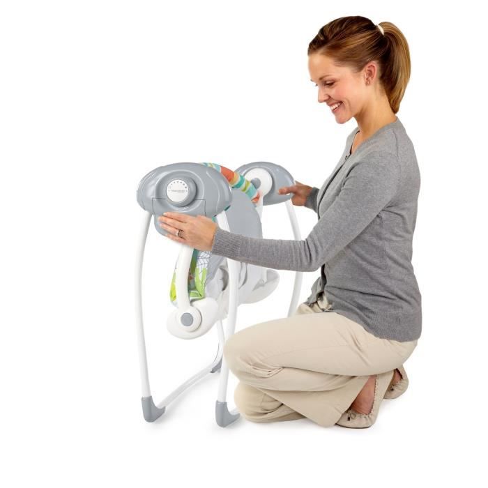 BRIGHT STARS Foldable Electric Baby Swing with Toucan Design, Removable Toy Arch, Swing Settings