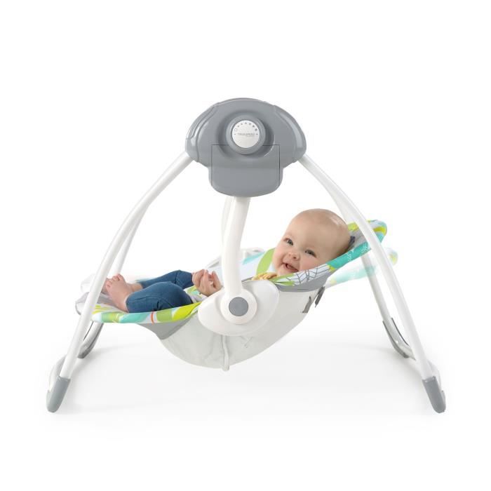 BRIGHT STARS Foldable Electric Baby Swing with Toucan Design, Removable Toy Arch, Swing Settings