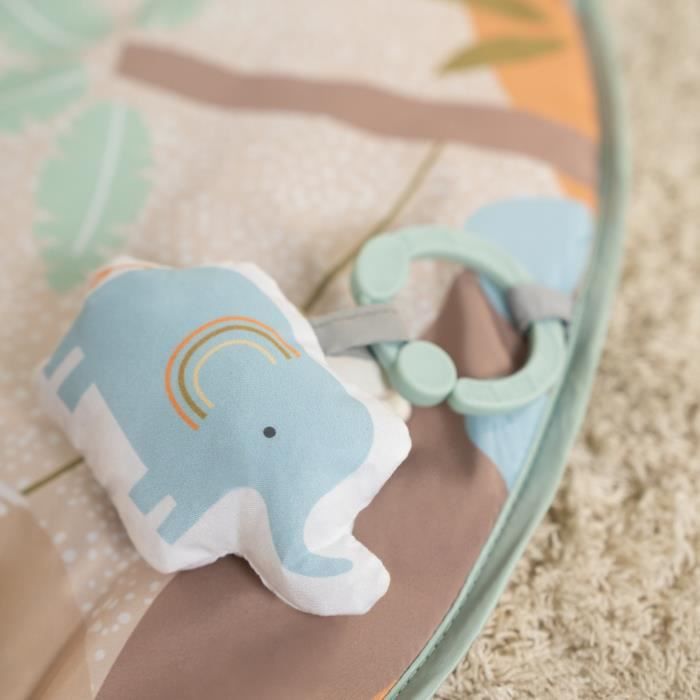 INGENUITY WonderWood Foldable Baby Playmat, Round with Wooden Play Arch, Mirror and Baby Toys